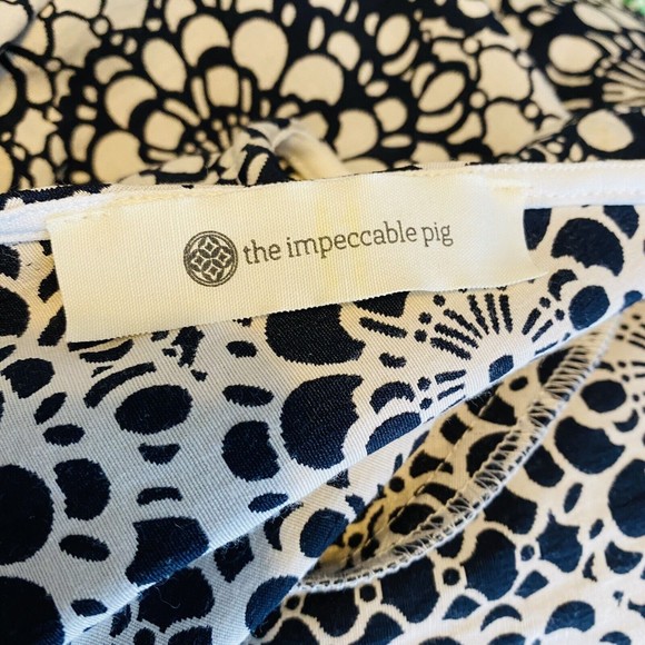 The Impeccable Pig Sz S Navy Blue White Floral Fit and Flare Dress - Picture 12 of 14